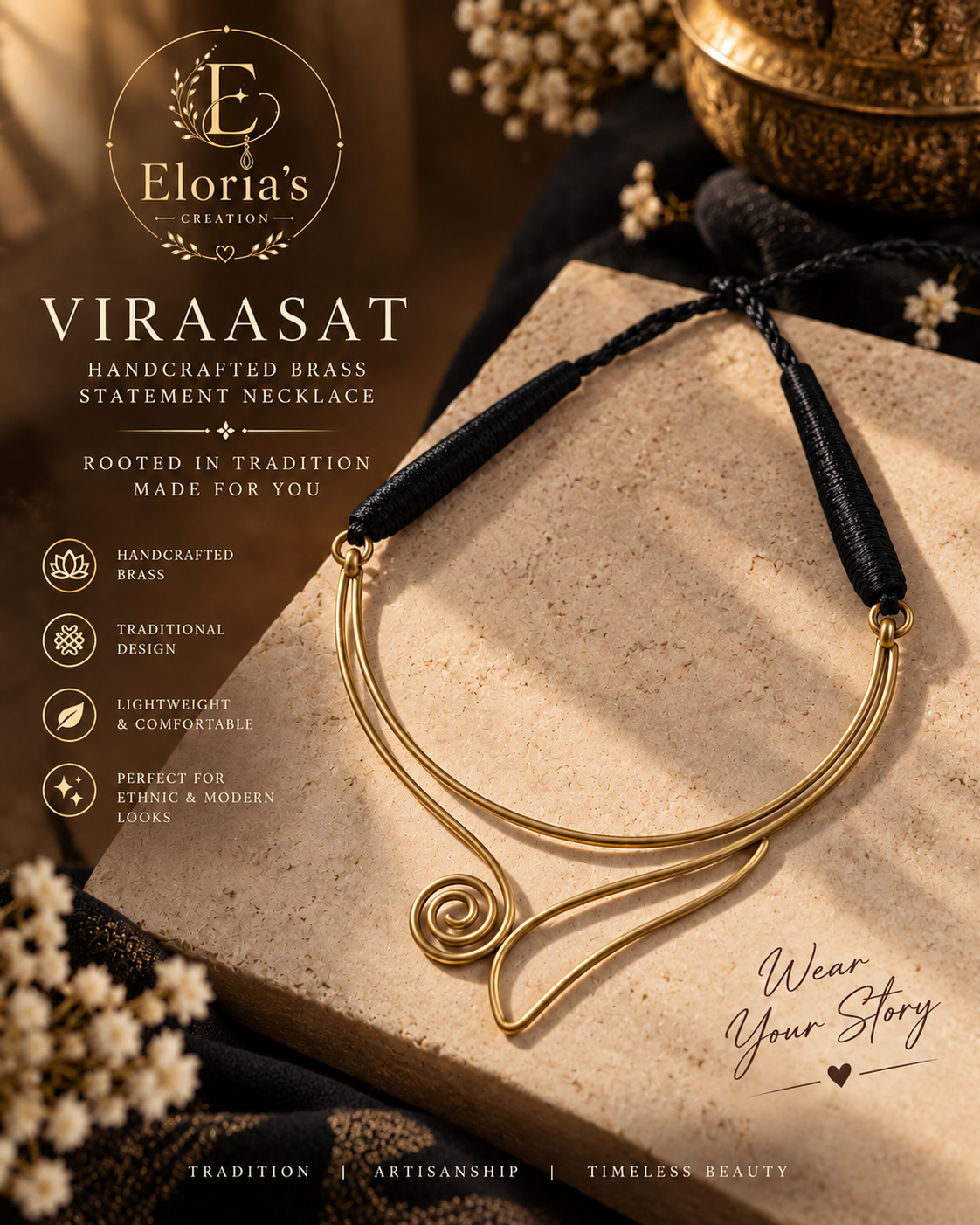 π₯ AARANYA β Artisan Brass Necklace