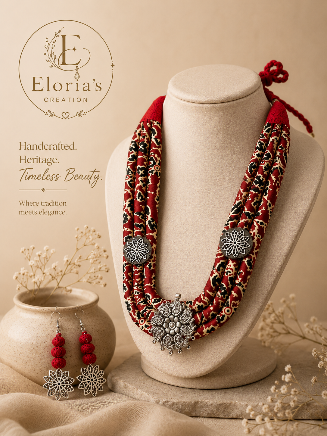 Eloria's Royal Ajrakh Heritage Necklace Set