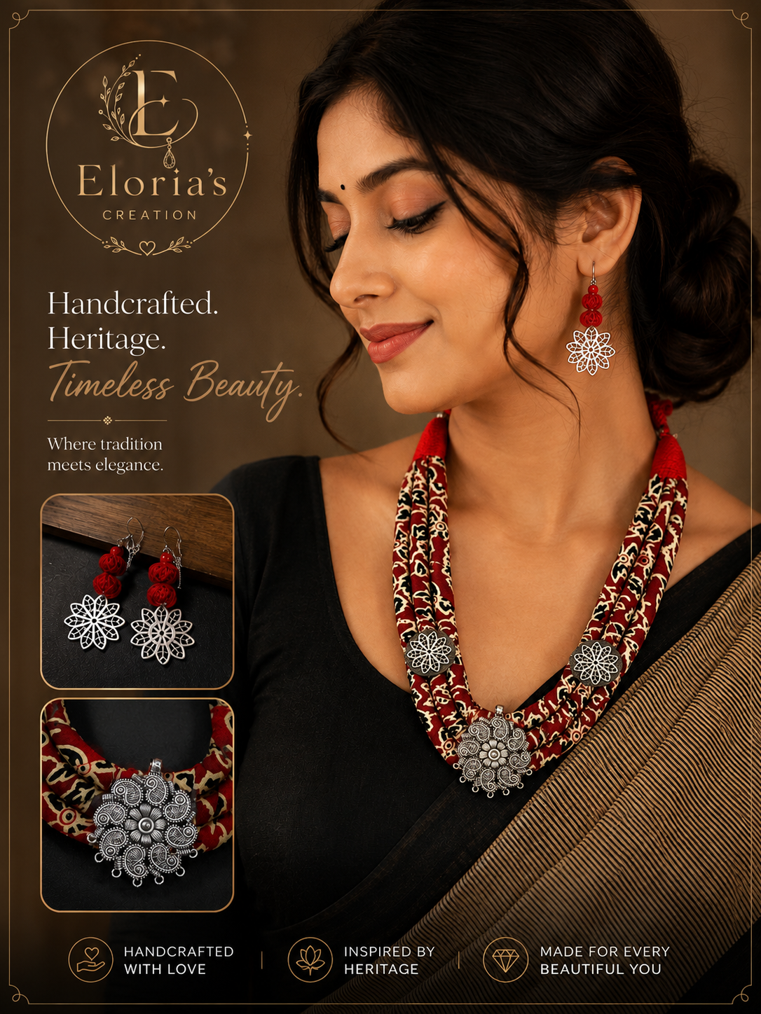 Eloria's Royal Ajrakh Heritage Necklace Set