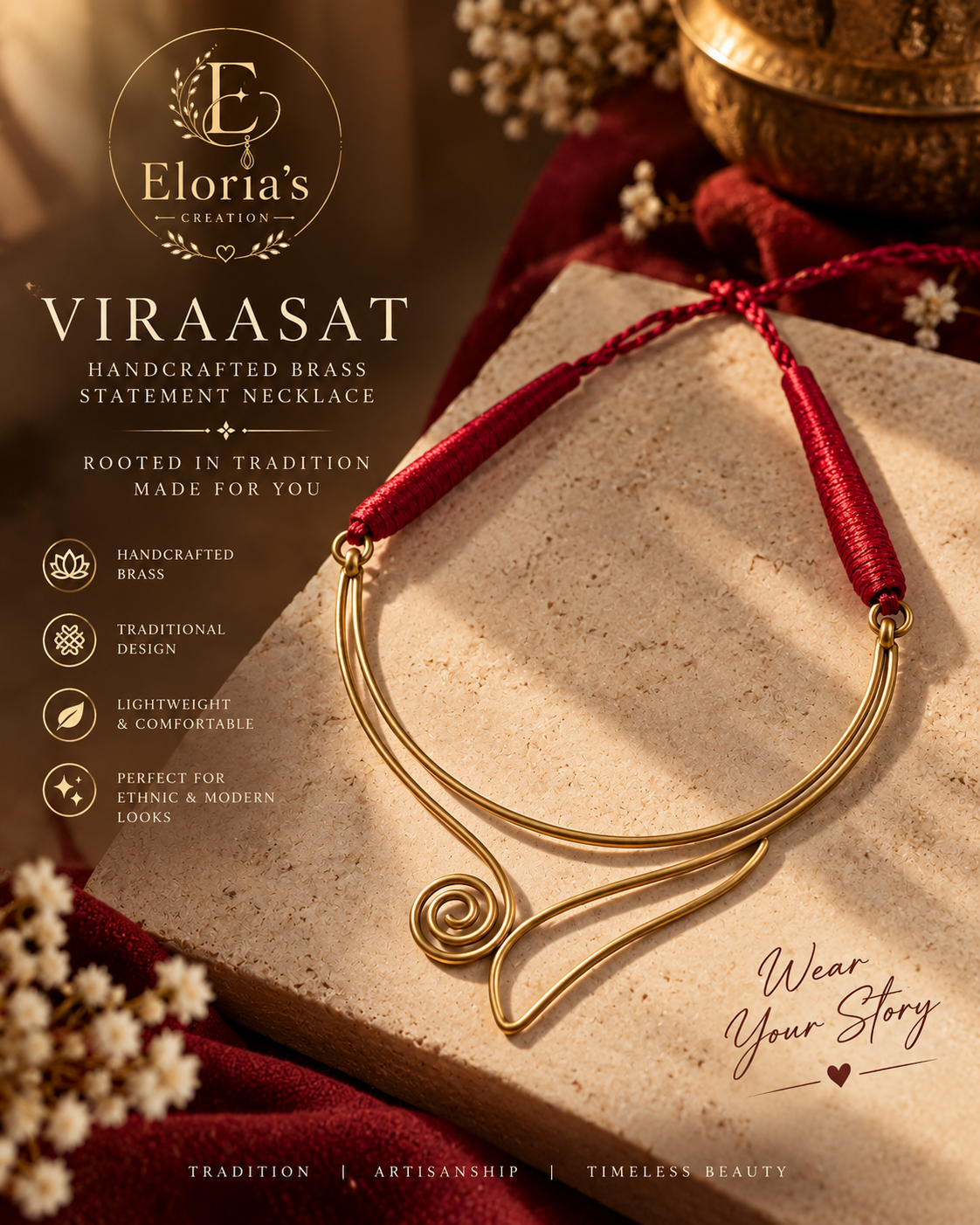 🥈 AARANYA — Artisan Brass Necklace